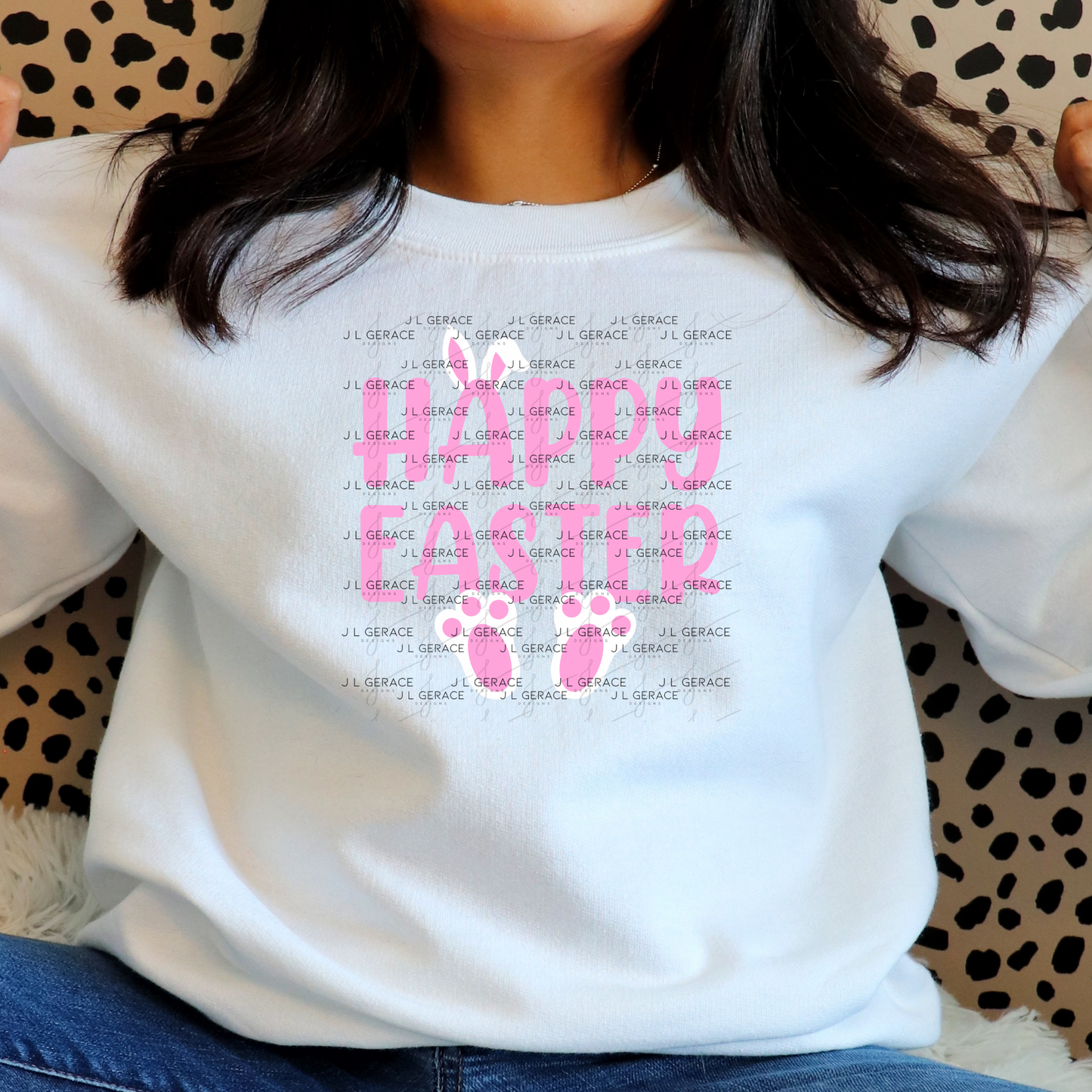 Happy Easter Bunny Ears and Feet Pink PNG