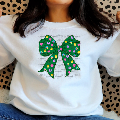 St Patrick Lucky Bow PNG, Rainbow Shamrock Glitter Bow Design, Sublimation PNG Download