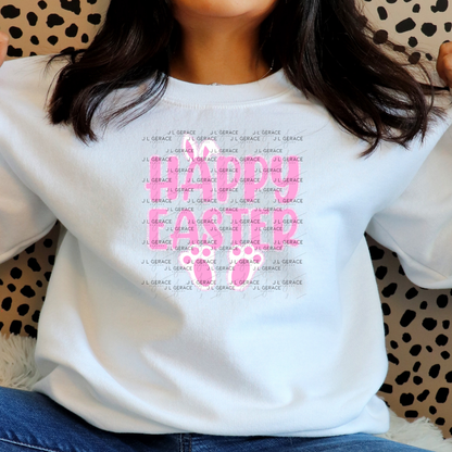 Happy Easter Bunny Ears and Feet Pink Glitter PNG Easter Clipart Sublimation PNG