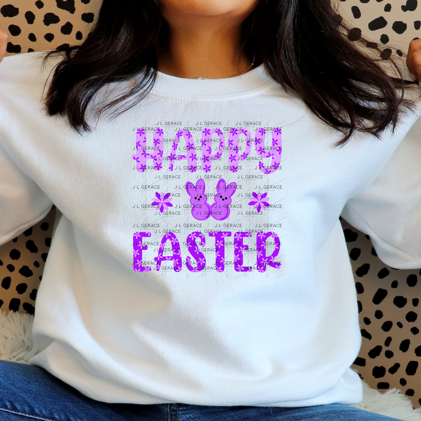 Happy Easter Purple Bunny Peep Flowers Clipart Sublimation PNG