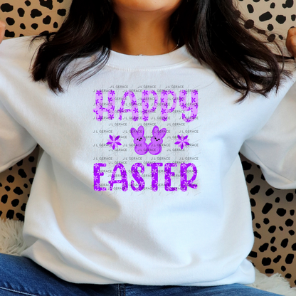 Happy Easter Purple Bunny Peep Flowers Clipart Sublimation PNG