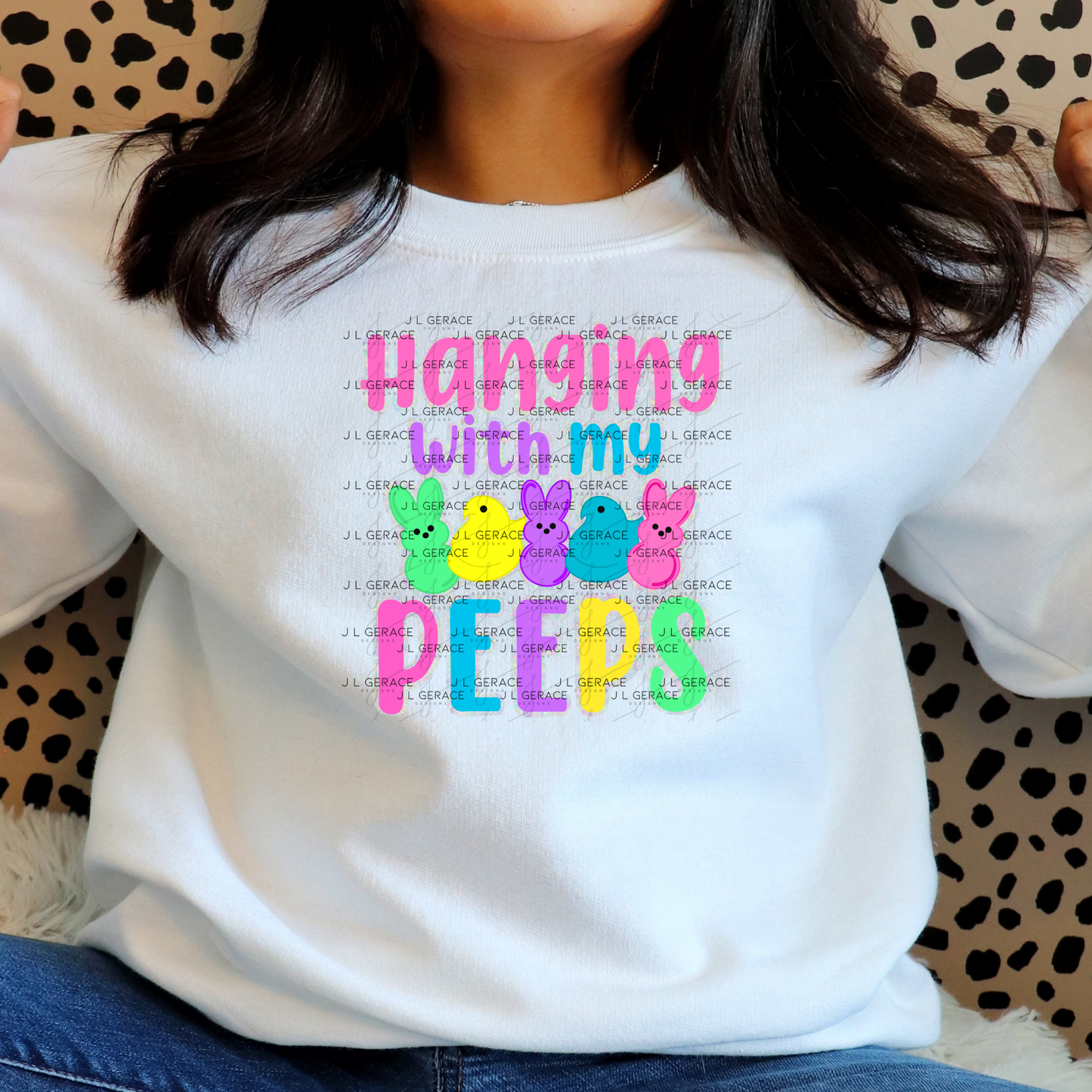 Hanging With My Peeps Clipart Sublimation PNG Glitter Easter Bunny Chick Design