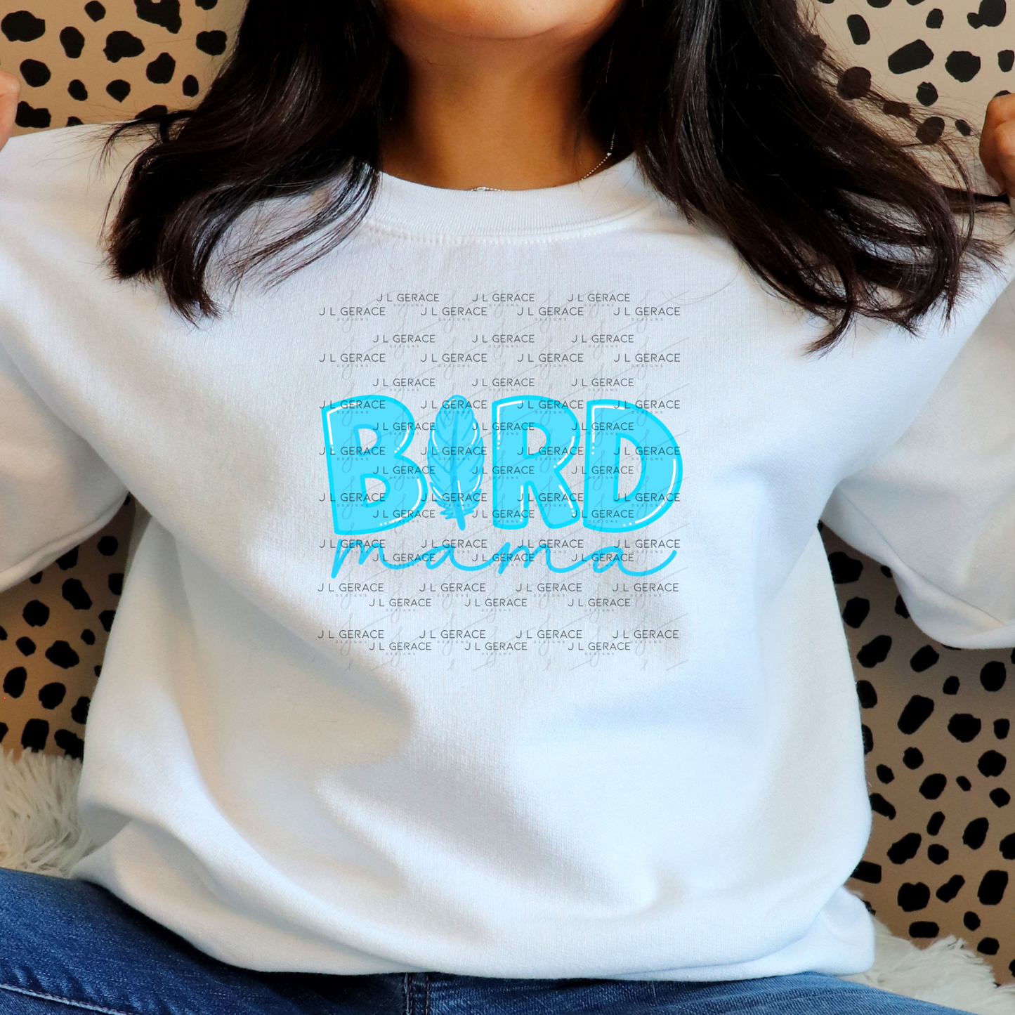 Bird Mama PNG – Blue Feather Design with Feather Letter