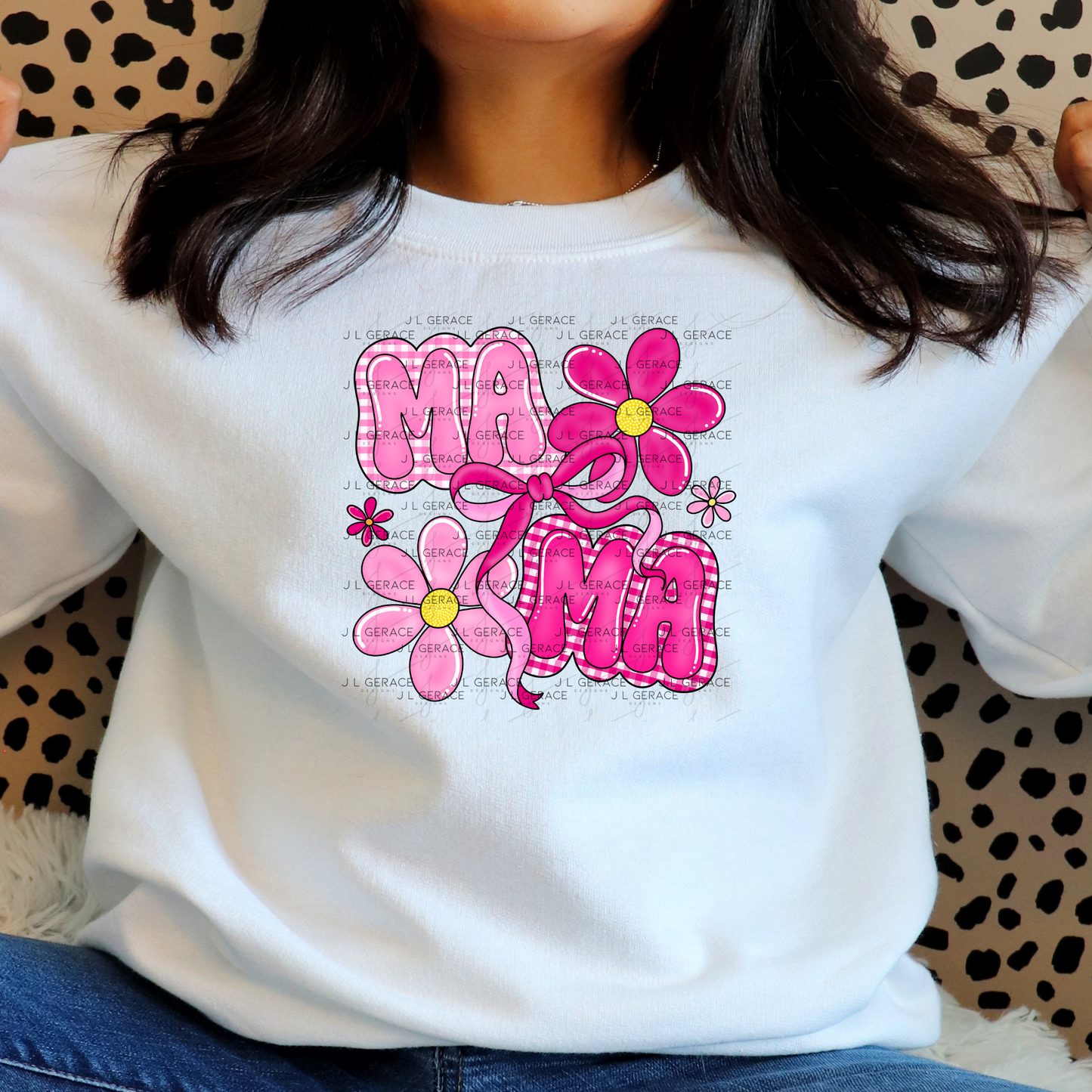Mama Floral Bow Pink PNG Design