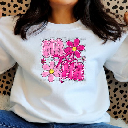 Mama Floral Bow Pink PNG Design