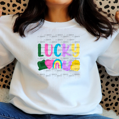 Lucky PNG, St Patrick Shirt Design, Rainbow Shamrock Sublimation PNG Download