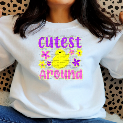 Cutest Chick Around Yellow String Glitter Outline PNG