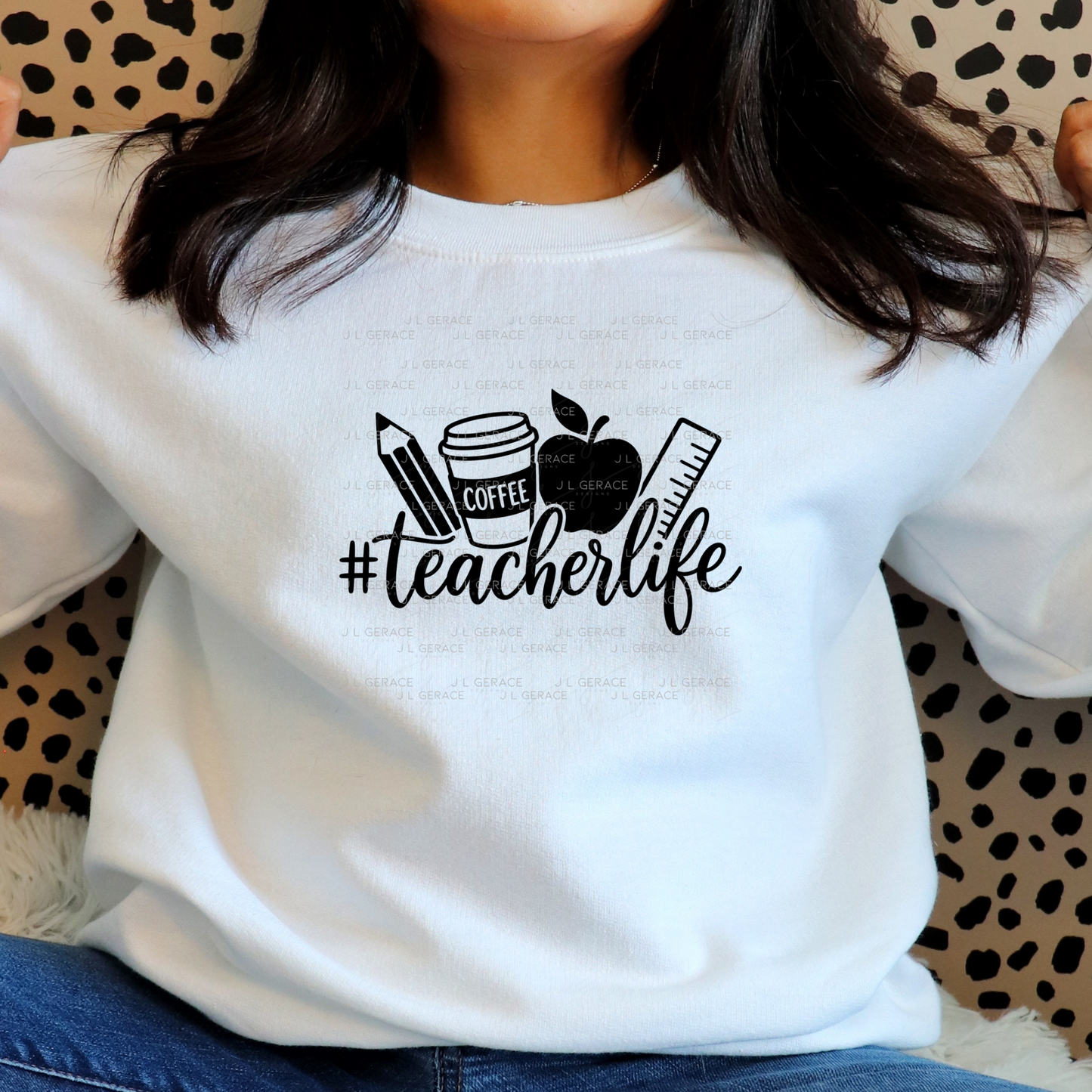Teacherlife School Supplies Black and White PNG (2 Colors)