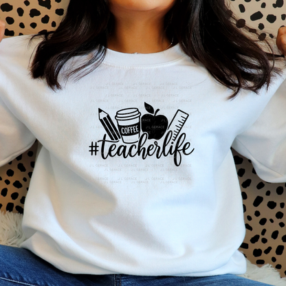 Teacherlife School Supplies Black and White PNG (2 Colors)