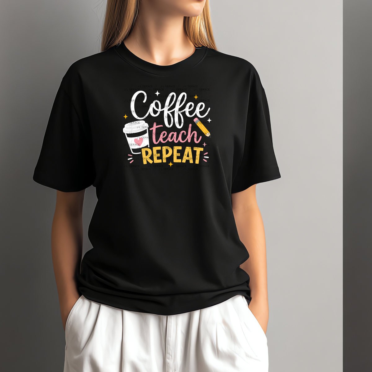 Coffee Teach Repeat Teacher Colorful PNG Bundle Digital Download (2 Colors)