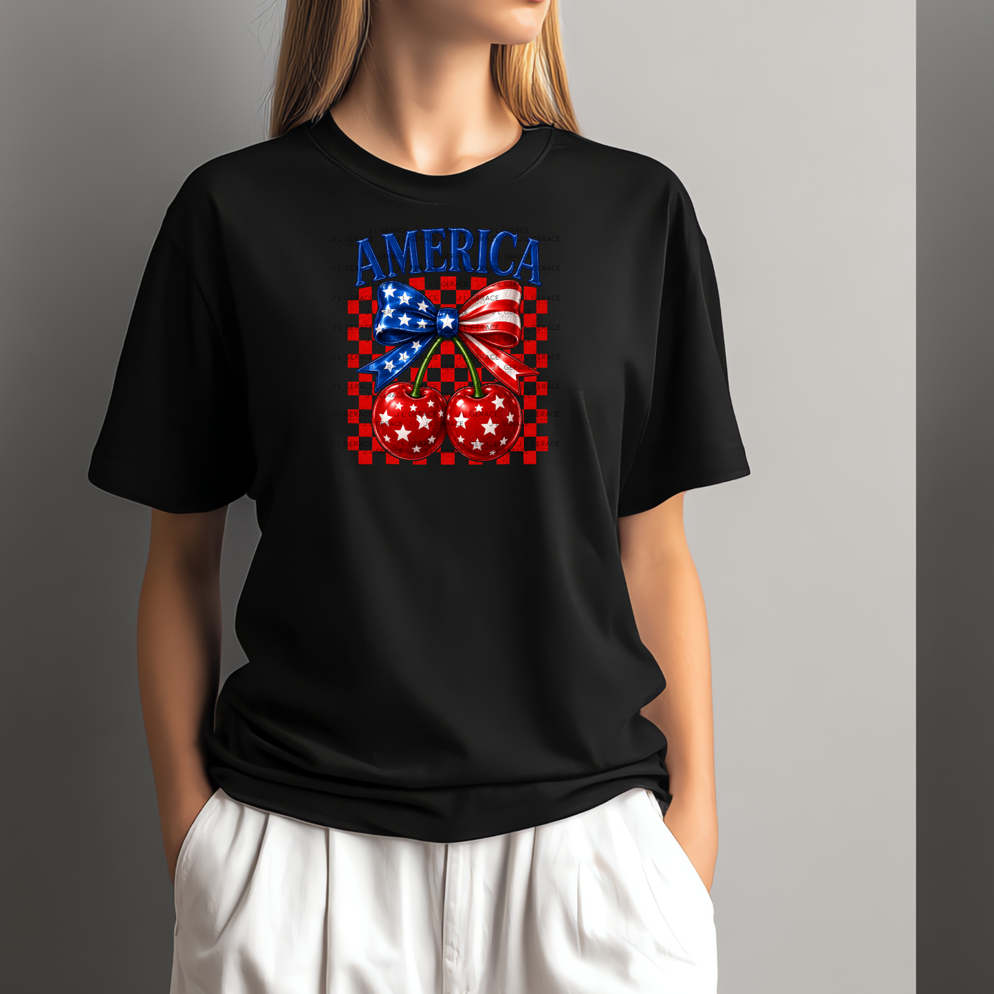 America Patriotic Cherries Bow PNG Design