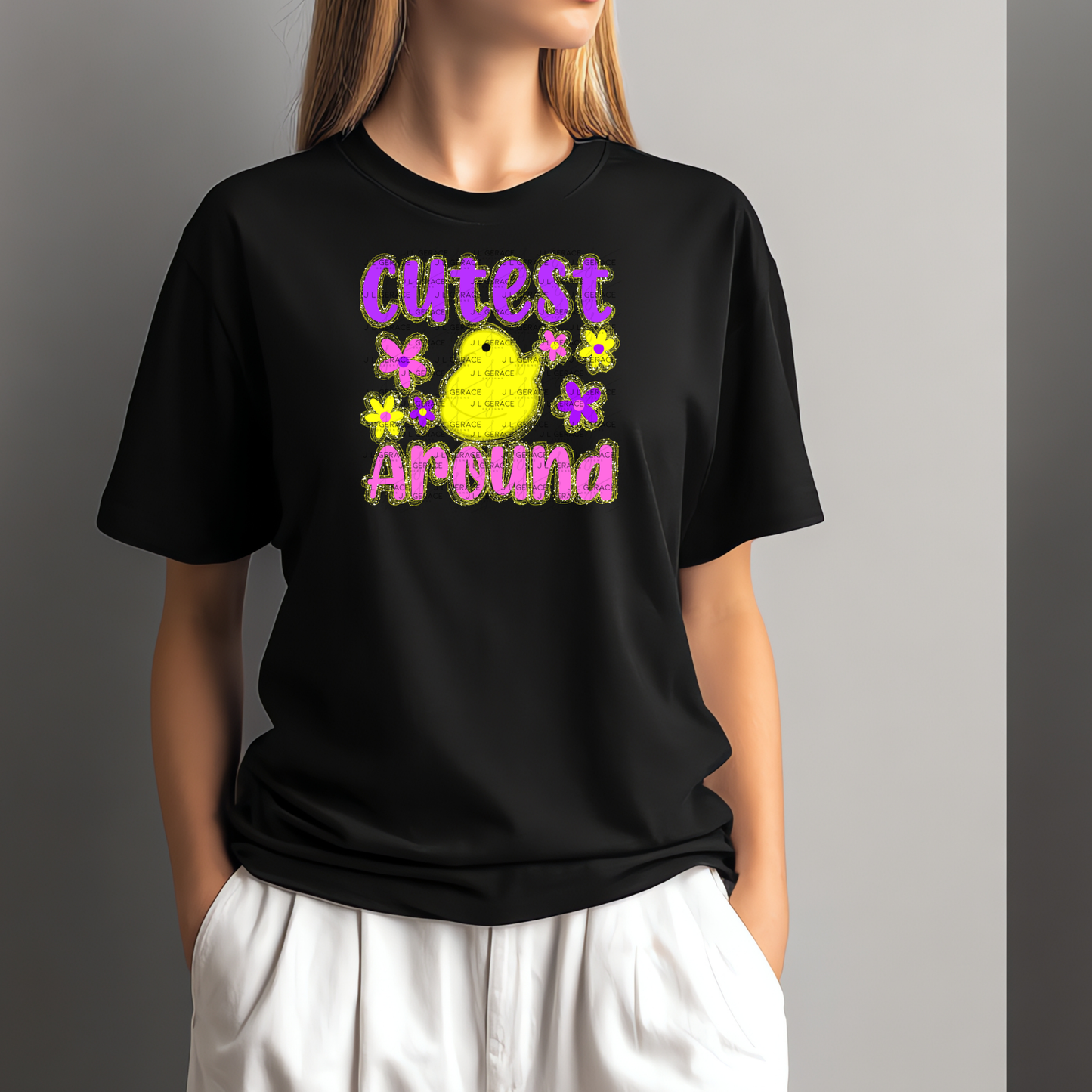 Cutest Chick Around Yellow String Glitter Outline PNG