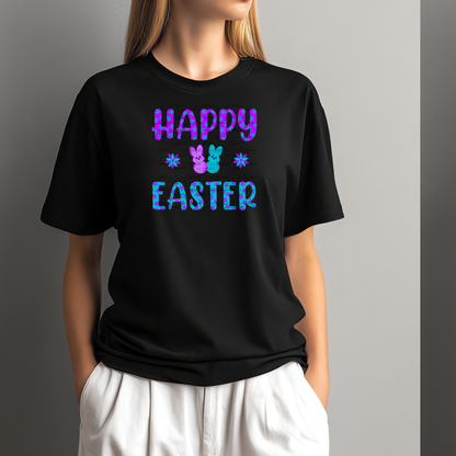 Happy Easter PNG Purple Teal Bunny Peeps Flower Pattern Easter Clipart