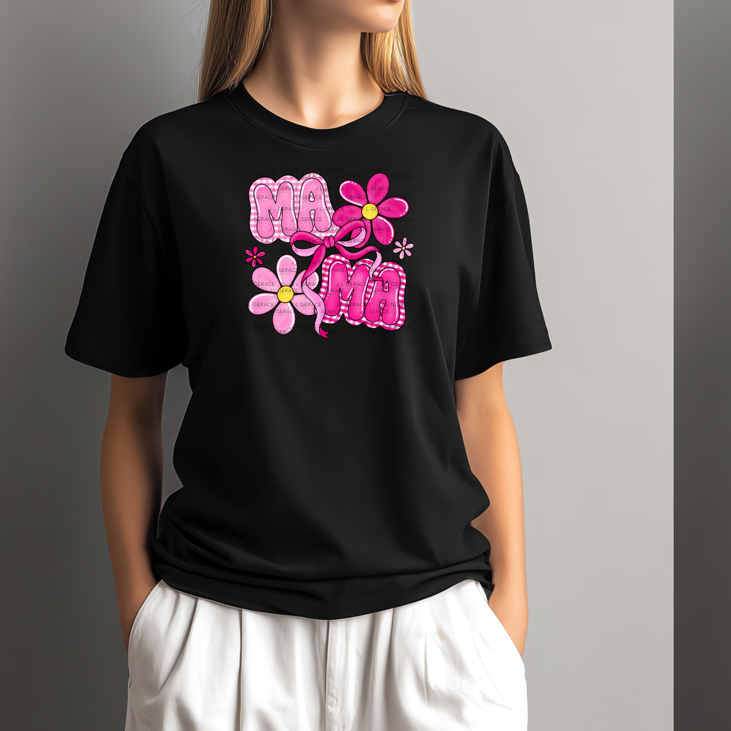 Mama Floral Bow Pink PNG Design
