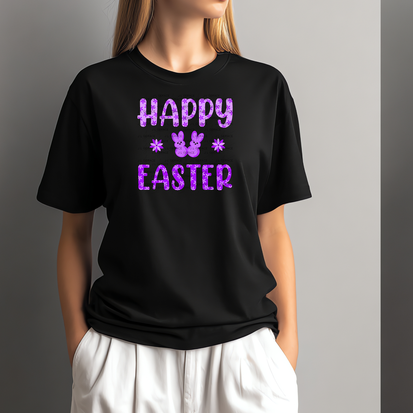 Happy Easter Purple Bunny Peep Flowers Clipart Sublimation PNG