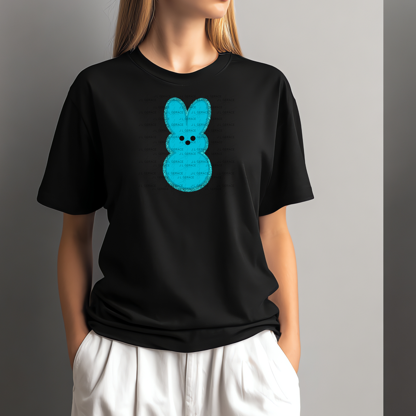 Blue Glitter Bunny Peep Easter Clipart Sublimation PNG