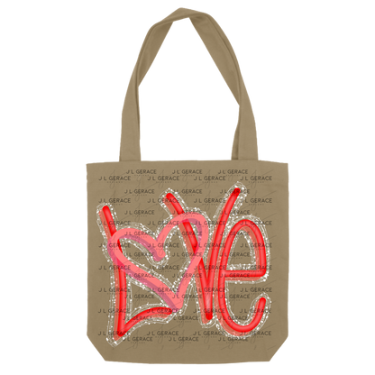 Red Love Script PNG Handwritten Heart Typography with String Glitter Outline