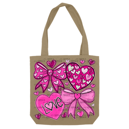 Pink Valentine Bow & Heart Clipart PNG with Glitter Outline
