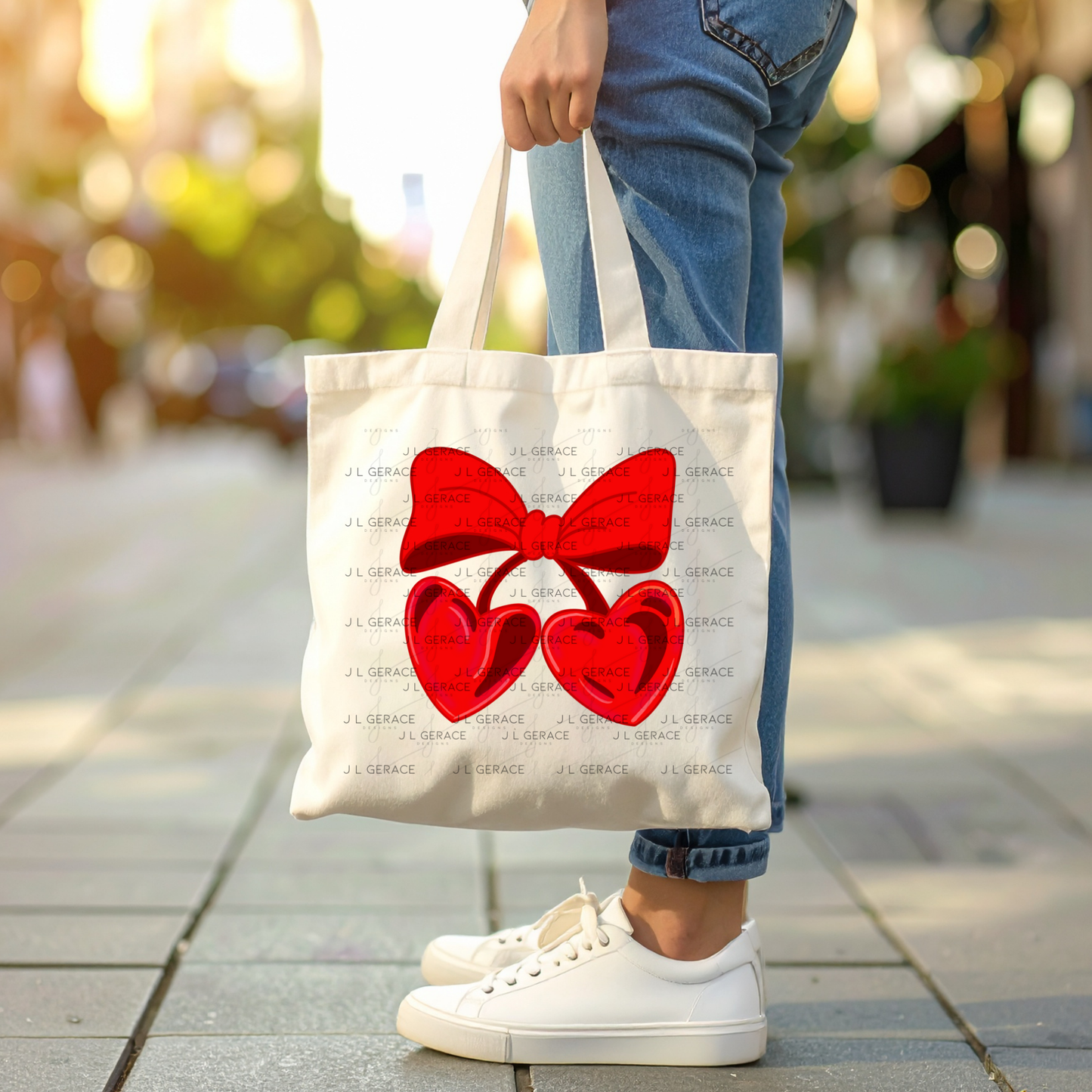 Red Heart Cherries PNG with Bow Glossy Solid Design