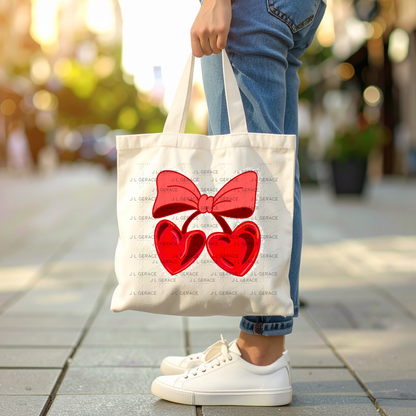 Red Heart Cherries PNG with Bow String Glitter Outline Design