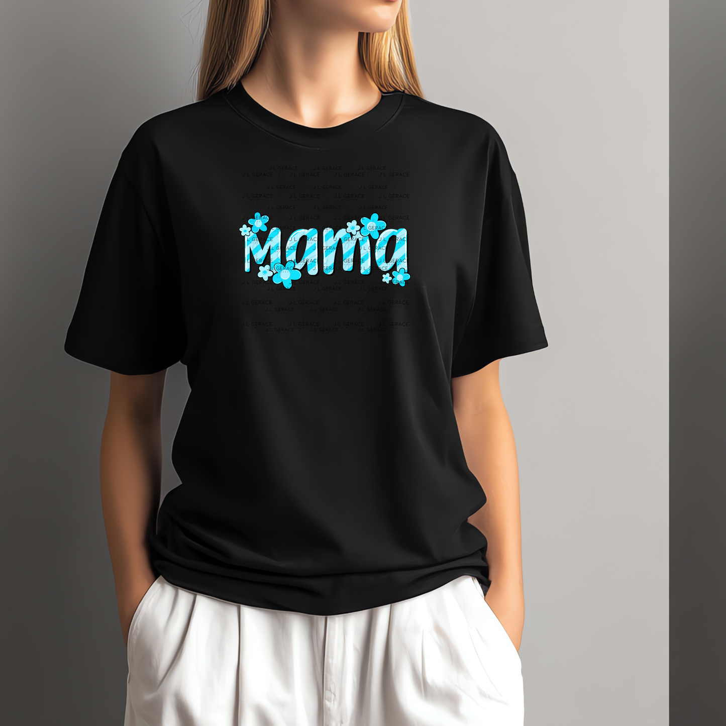 Mama Daisy Floral Blue PNG Design