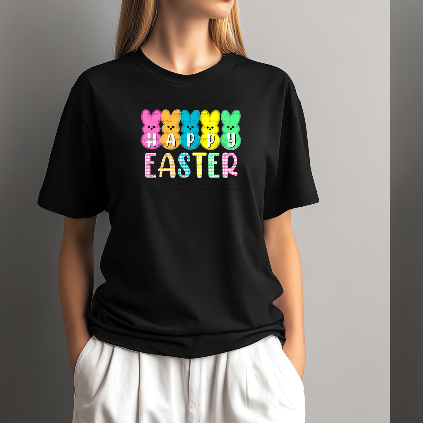 Happy Easter Bunny Clipart Sublimation PNG Gingham Glitter Peeps Bunny Design