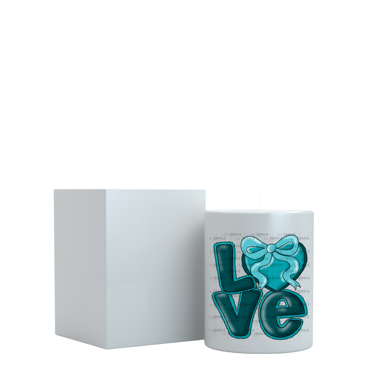 Dark Teal Love Bubble Letter PNG with Bow Accent Black outline Design