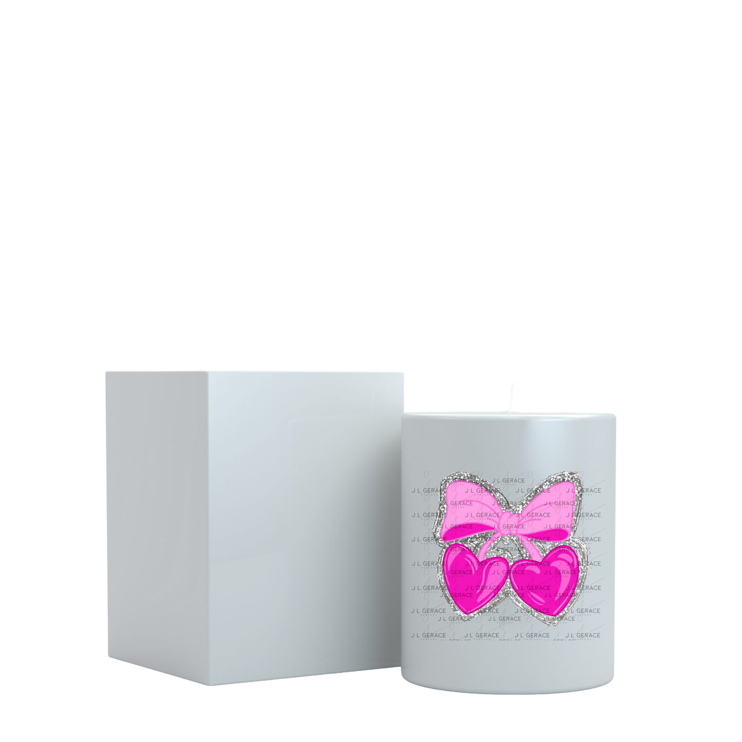 Pink Heart Cherries PNG with Bow and Silver Chunky Glitter Background Design