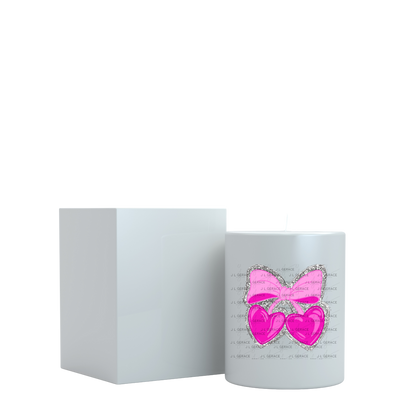 Pink Heart Cherries PNG with Bow and Silver Chunky Glitter Background Design