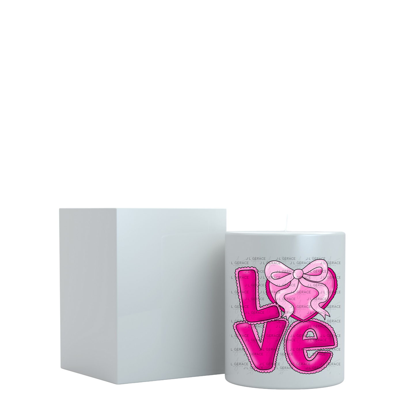Love Pink Heart Bow PNG Valentine Word Art Design with outline