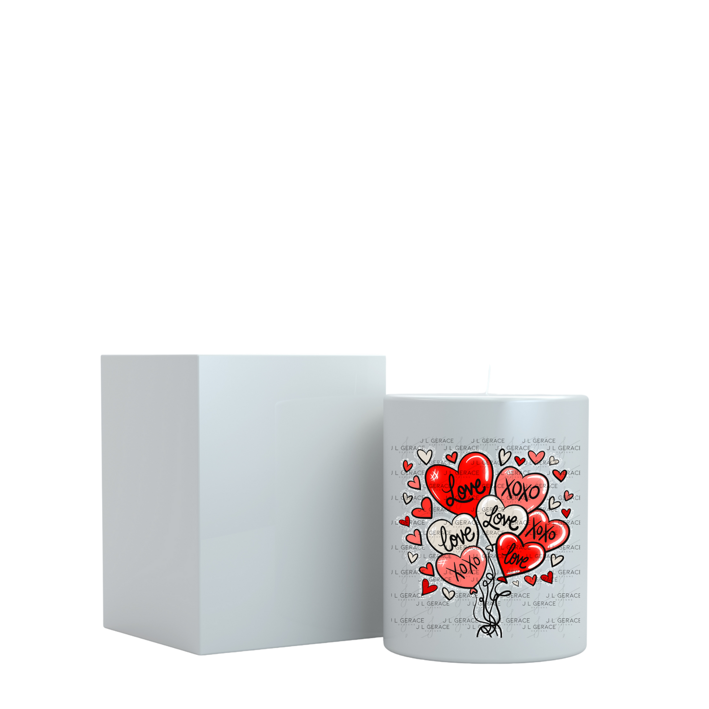 Red Love & XOXO Heart Balloon Bouquet with Glitter String Outline PNG