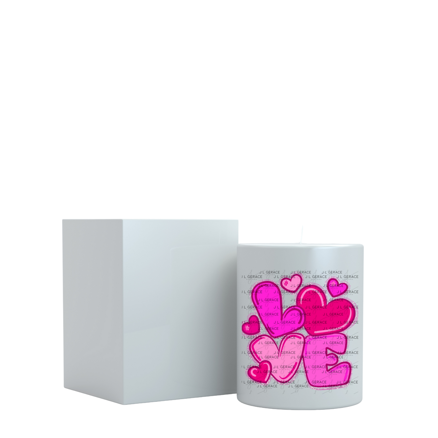 Pink Love Bubble Letter PNG with hearts String Glitter Outline