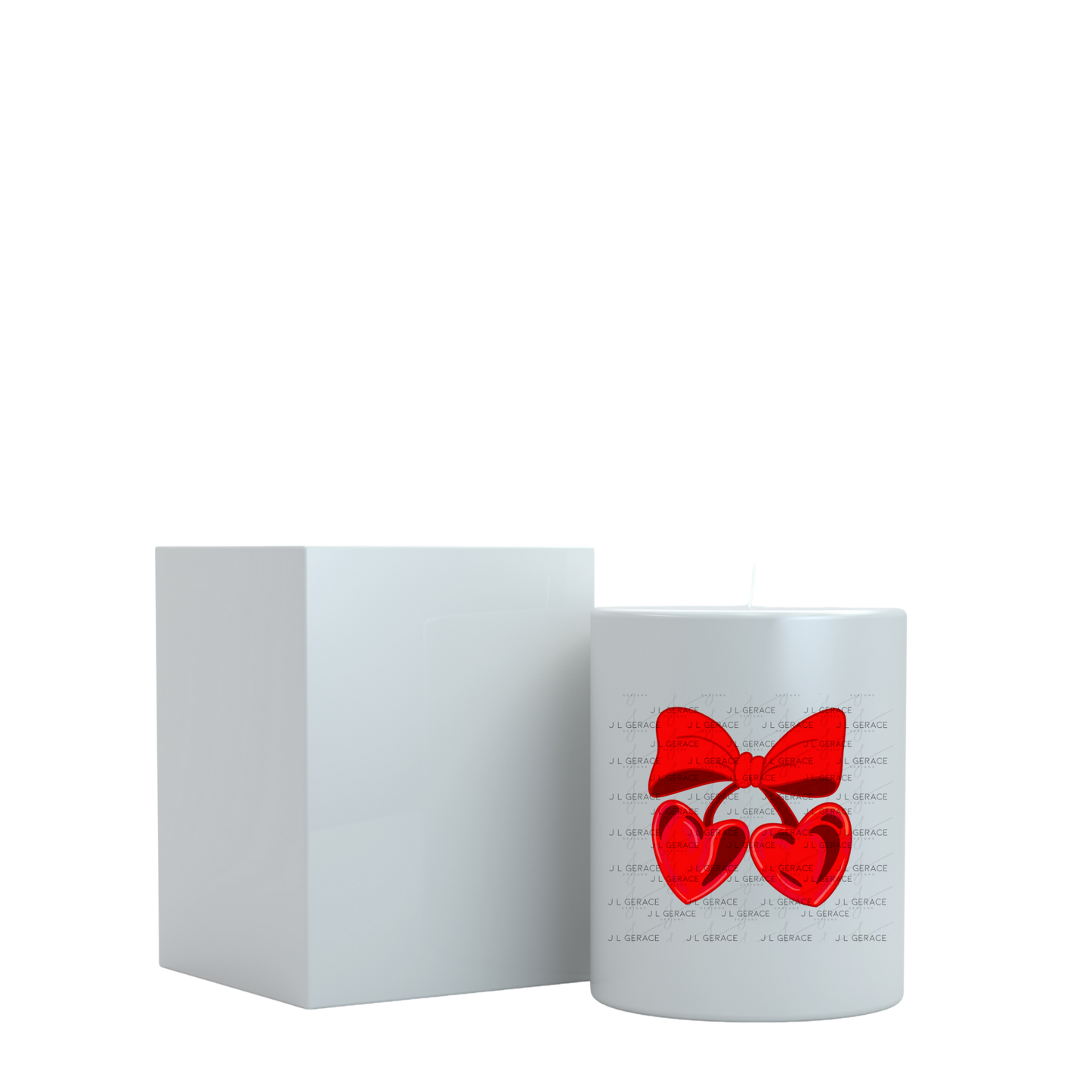 Red Heart Cherries PNG with Bow Glossy Solid Design