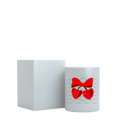 Red Heart Cherries PNG with Bow Glossy Solid Design