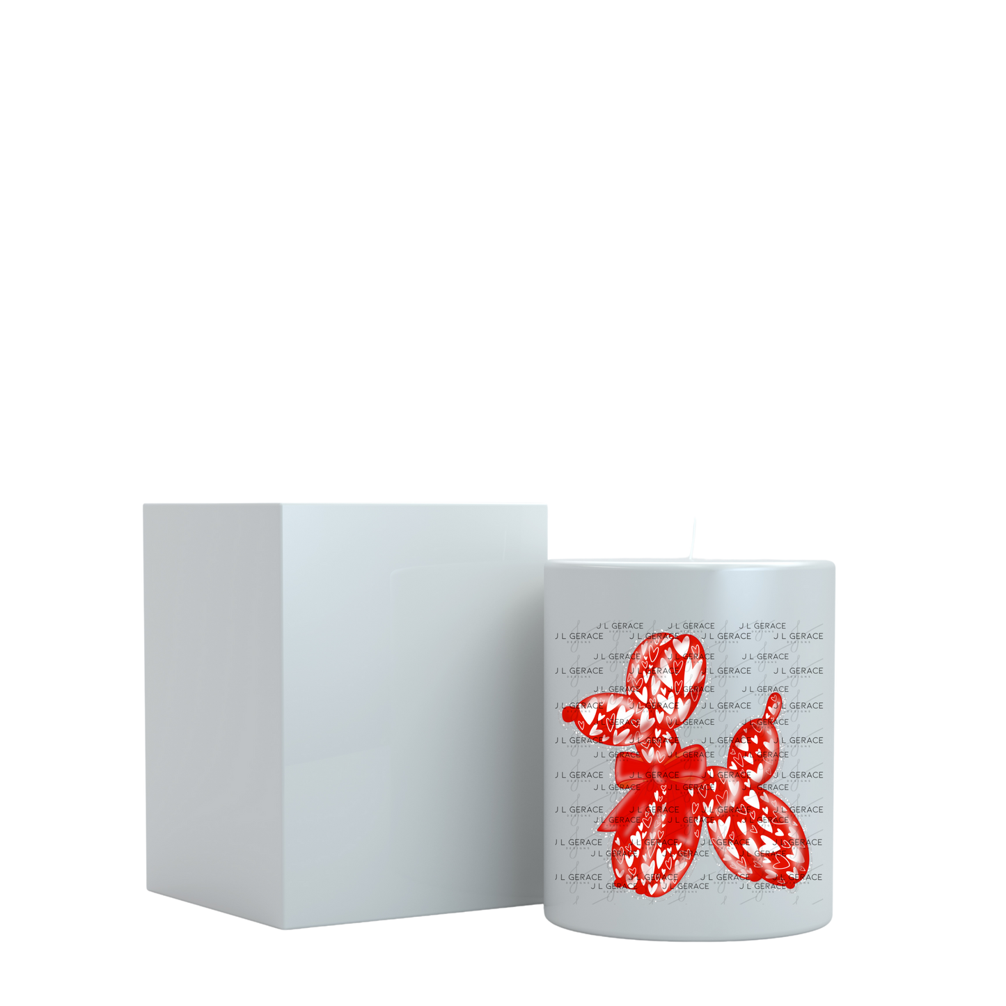 Red Love Balloon Dog PNG with Heart Pattern Bow and Glitter Outline