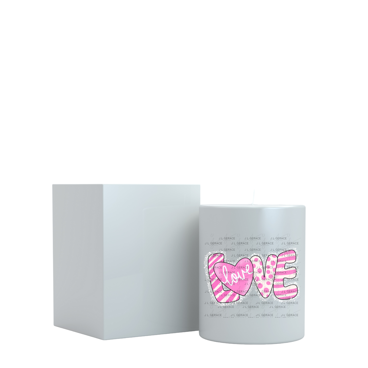 Pink Love Word PNG with Heart – Polka Dot and Stripe Mixed Pattern Design
