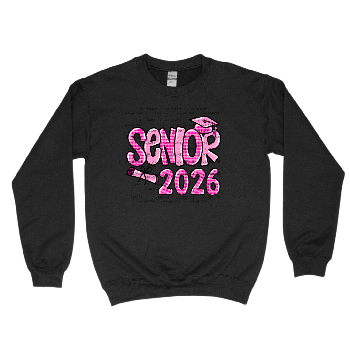 Senior 2026 PNG – Pink Gingham Graduation Cap and Diploma Design