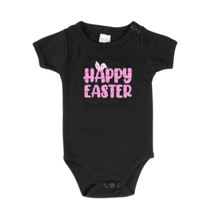 Happy Easter Bunny Ears Pink Chunky Glitter Outline PNG