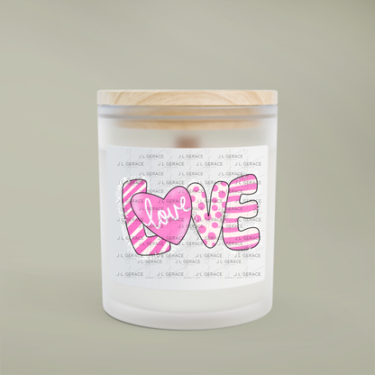 Pink Love Word PNG with Heart – Polka Dot and Stripe Mixed Pattern Design
