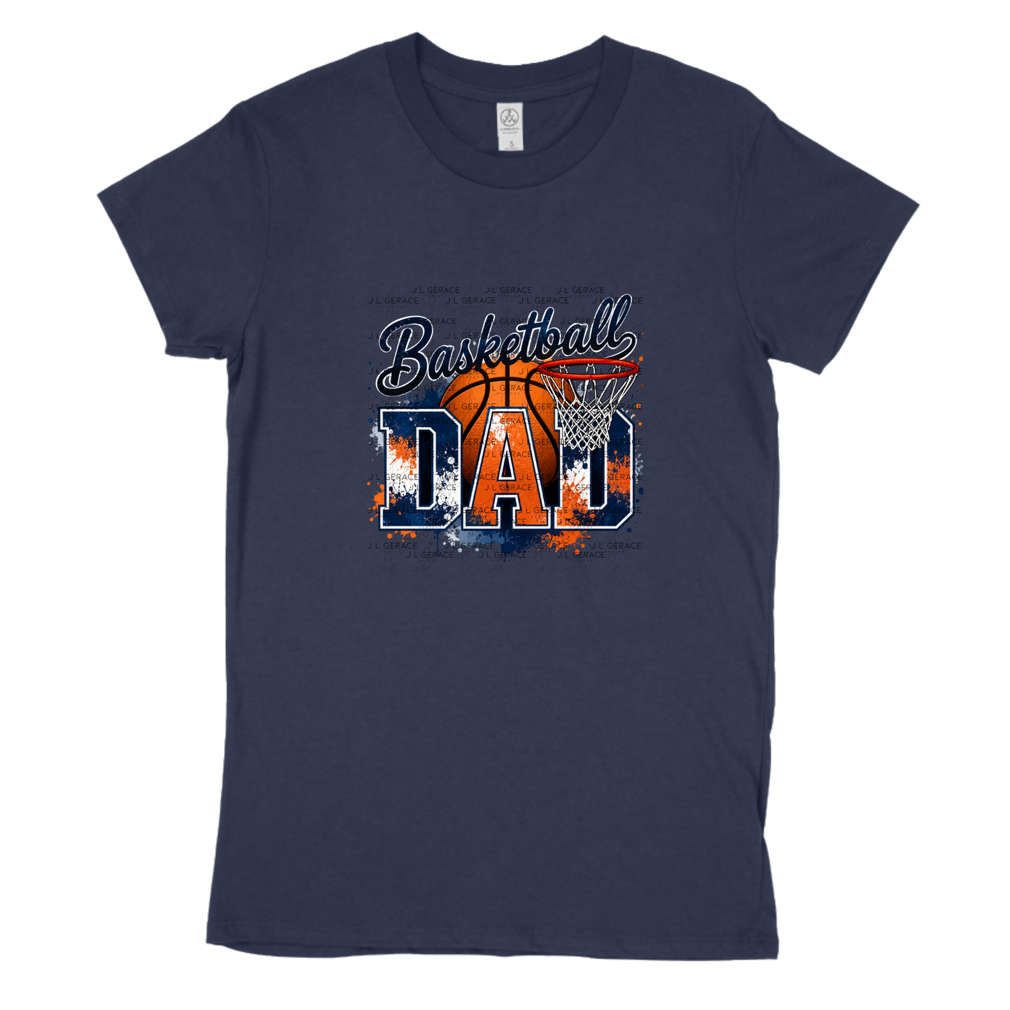 Basketball Dad PNG – Blue Orange Paint Splatter Design with Hoop and Ball