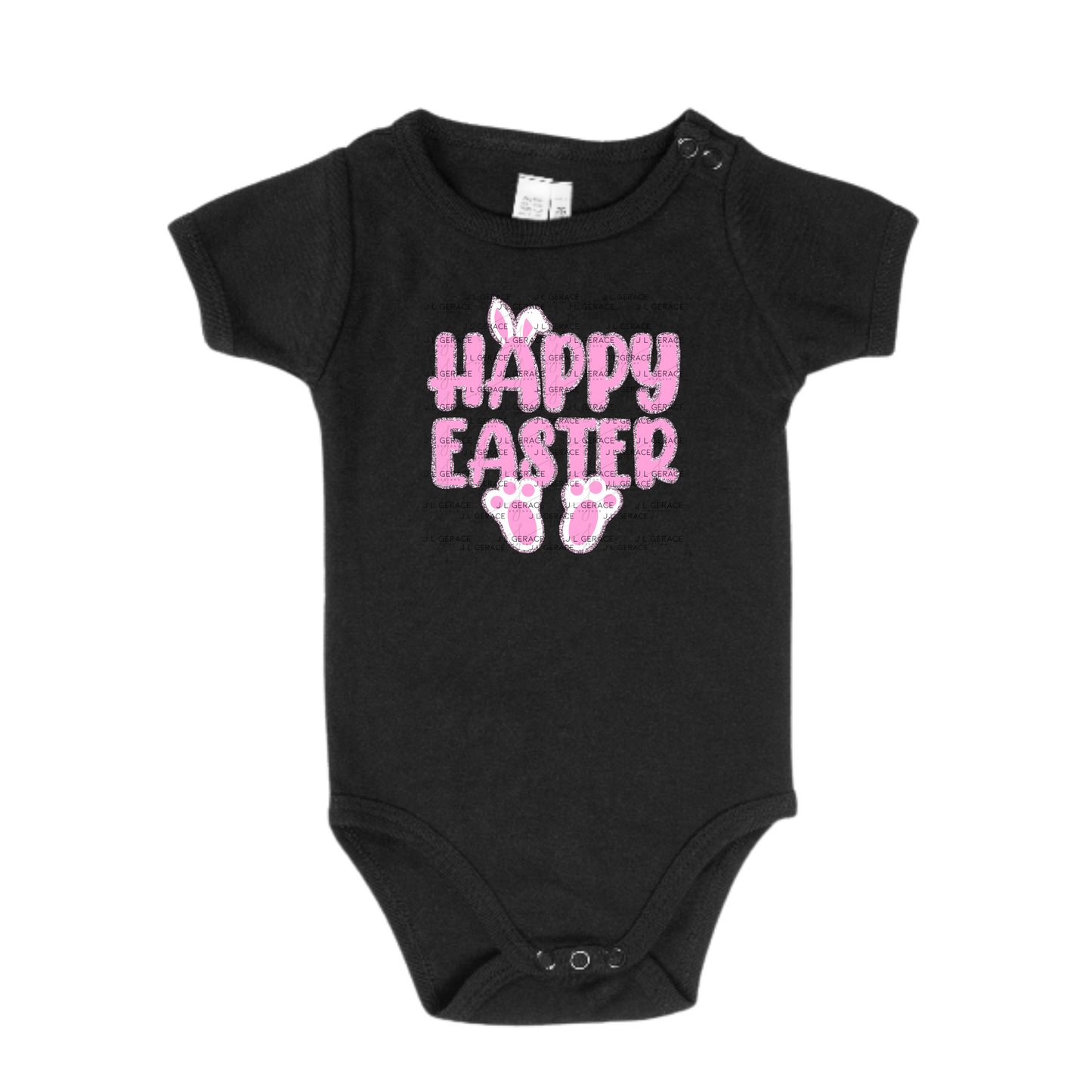 Happy Easter Bunny Ears and Feet Pink Glitter PNG Easter Clipart Sublimation PNG