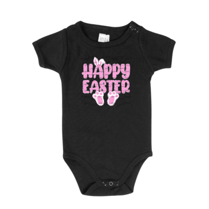 Happy Easter Bunny Ears and Feet Pink Glitter PNG Easter Clipart Sublimation PNG