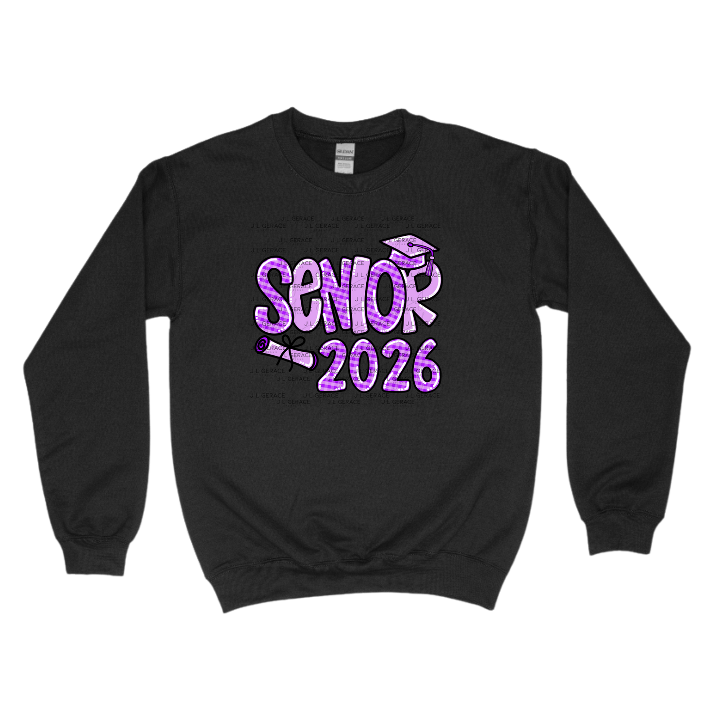 Senior 2026 PNG – Purple Gingham Graduation Cap and Diploma Design