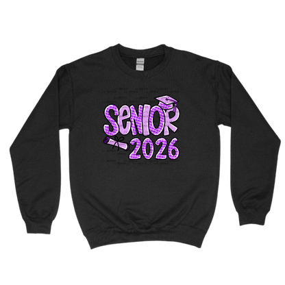 Senior 2026 PNG – Purple Gingham Graduation Cap and Diploma Design