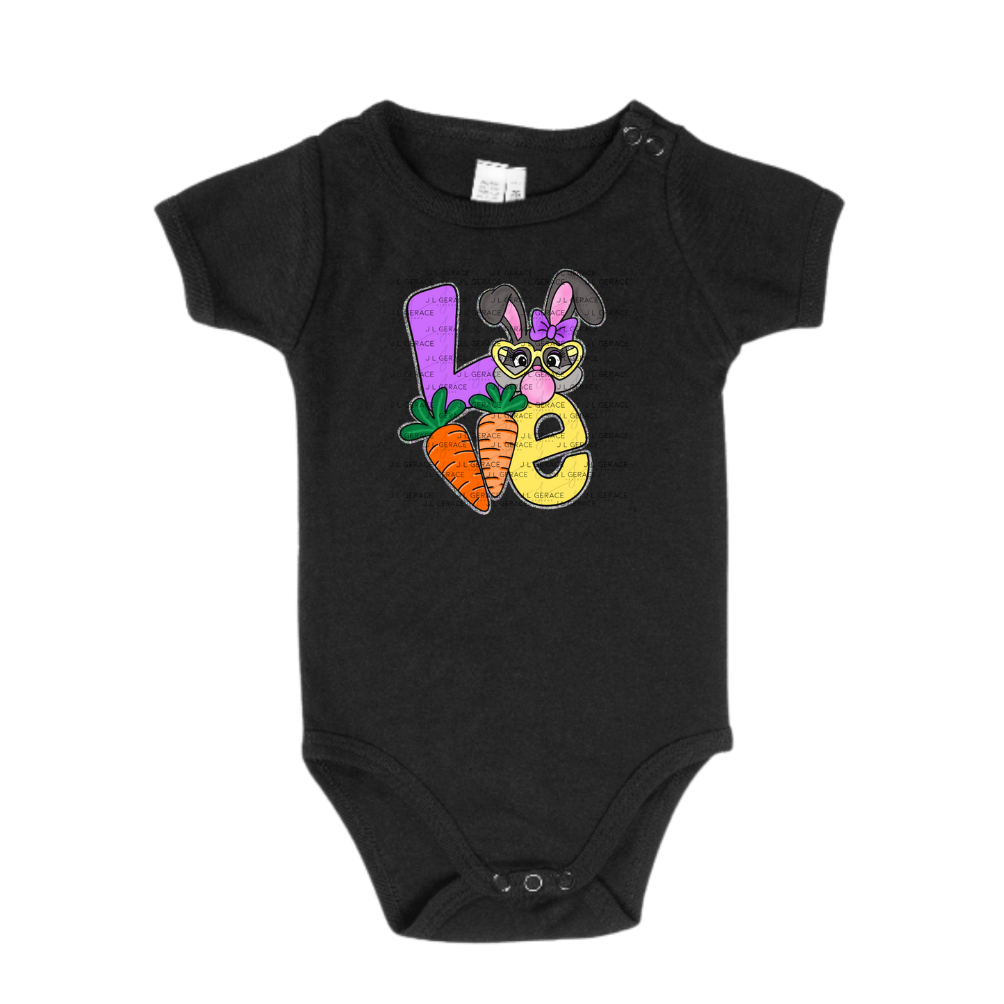 LOVE Easter Bunny with Carrots - Chunky Glitter Outline PNG