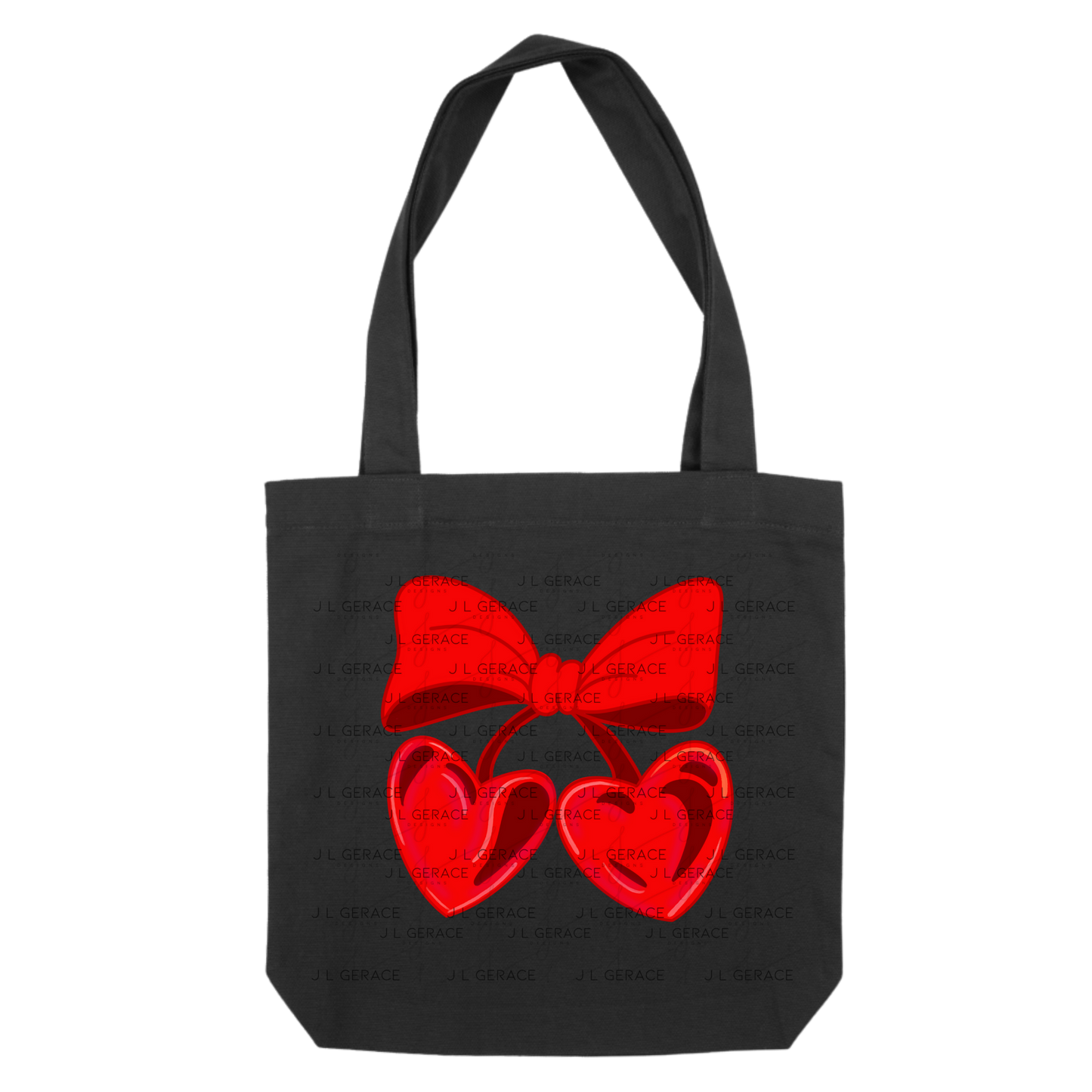 Red Heart Cherries PNG with Bow Glossy Solid Design