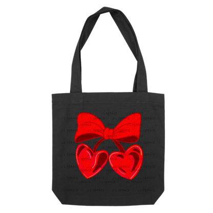 Red Heart Cherries PNG with Bow Glossy Solid Design