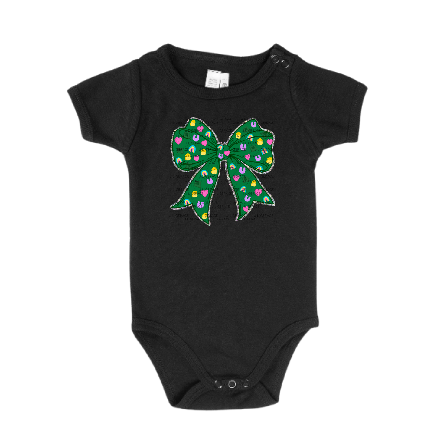 St Patrick Lucky Bow PNG, Rainbow Shamrock Glitter Bow Design, Sublimation PNG Download