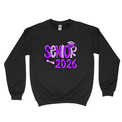 Senior 2026 PNG – Purple Graduation Cap and Diploma Design