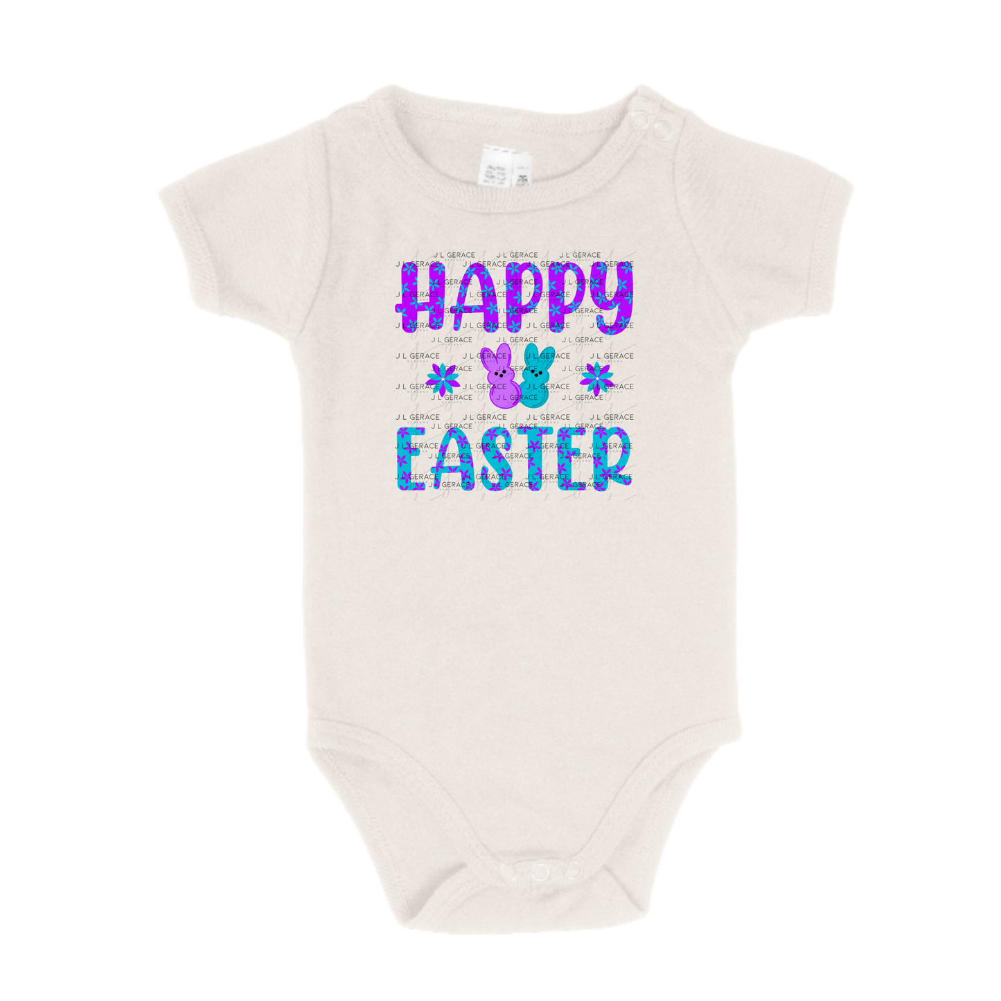 Happy Easter PNG Purple Teal Bunny Peeps Flower Pattern Easter Clipart